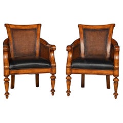 20th Century English Leather & Rattan Armchairs