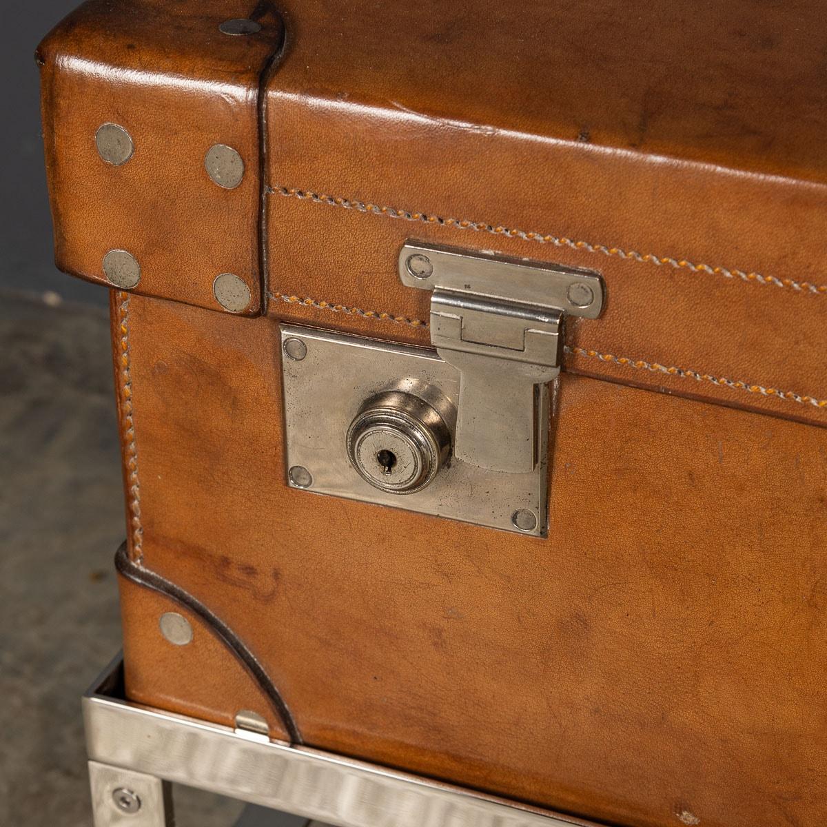20th Century English Leather Trunk On Metal Stand, c1910 For Sale 6
