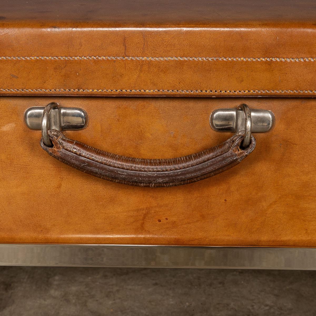 20th Century English Leather Trunk On Metal Stand, c.1910 For Sale 8
