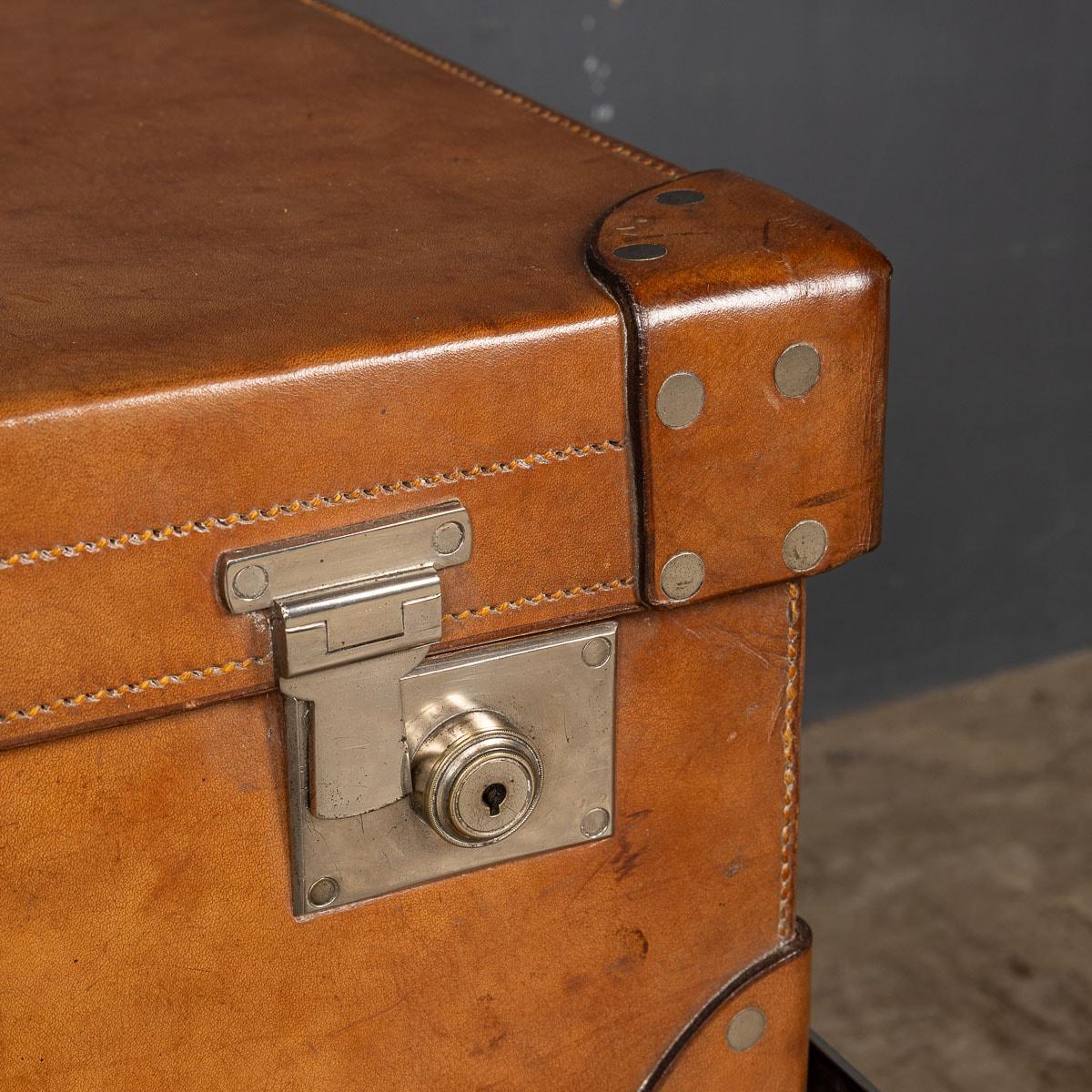 20th Century English Leather Trunk On Metal Stand, c1910 For Sale 8