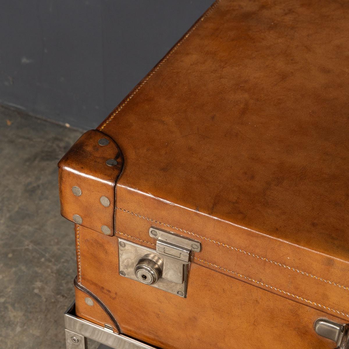 20th Century English Leather Trunk On Metal Stand, c1910 For Sale 9