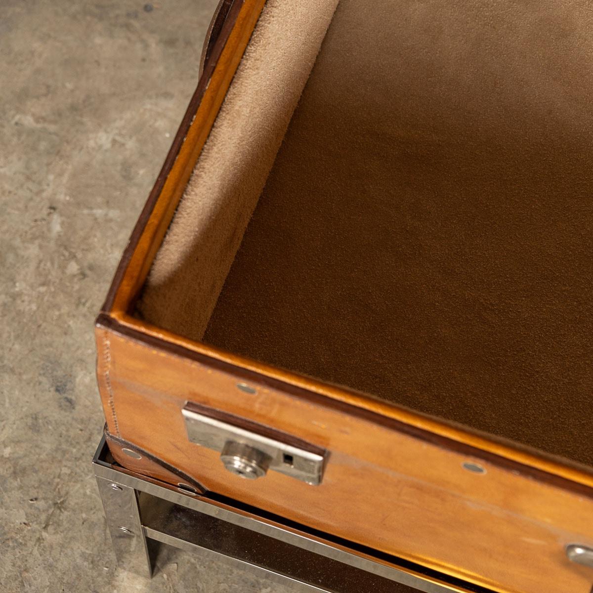 20th Century English Leather Trunk On Metal Stand, c.1910 For Sale 10