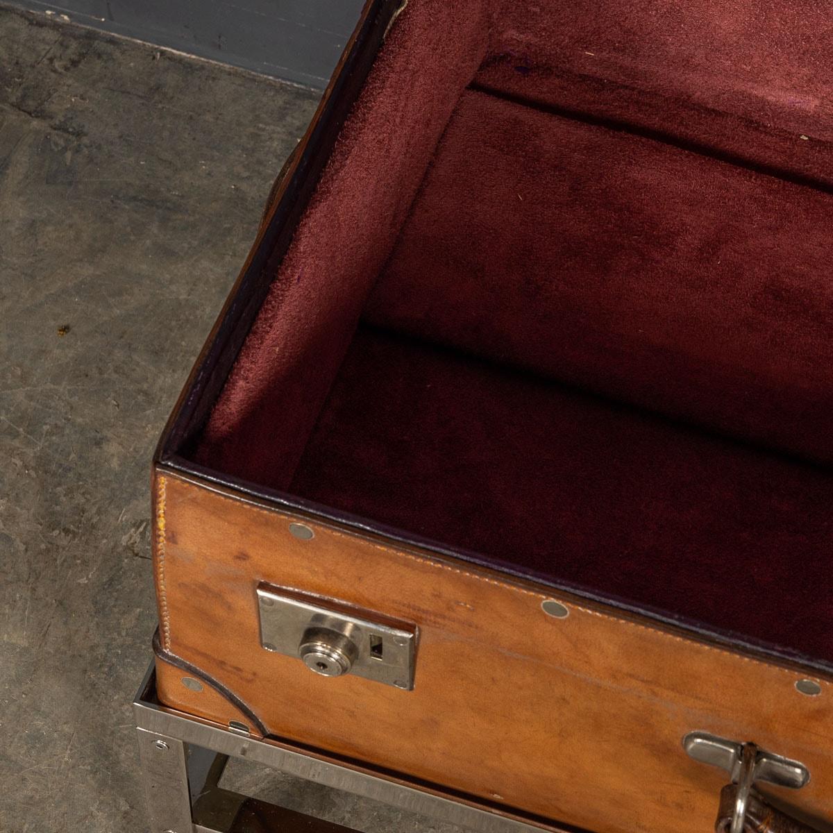 20th Century English Leather Trunk On Metal Stand, c1910 For Sale 13