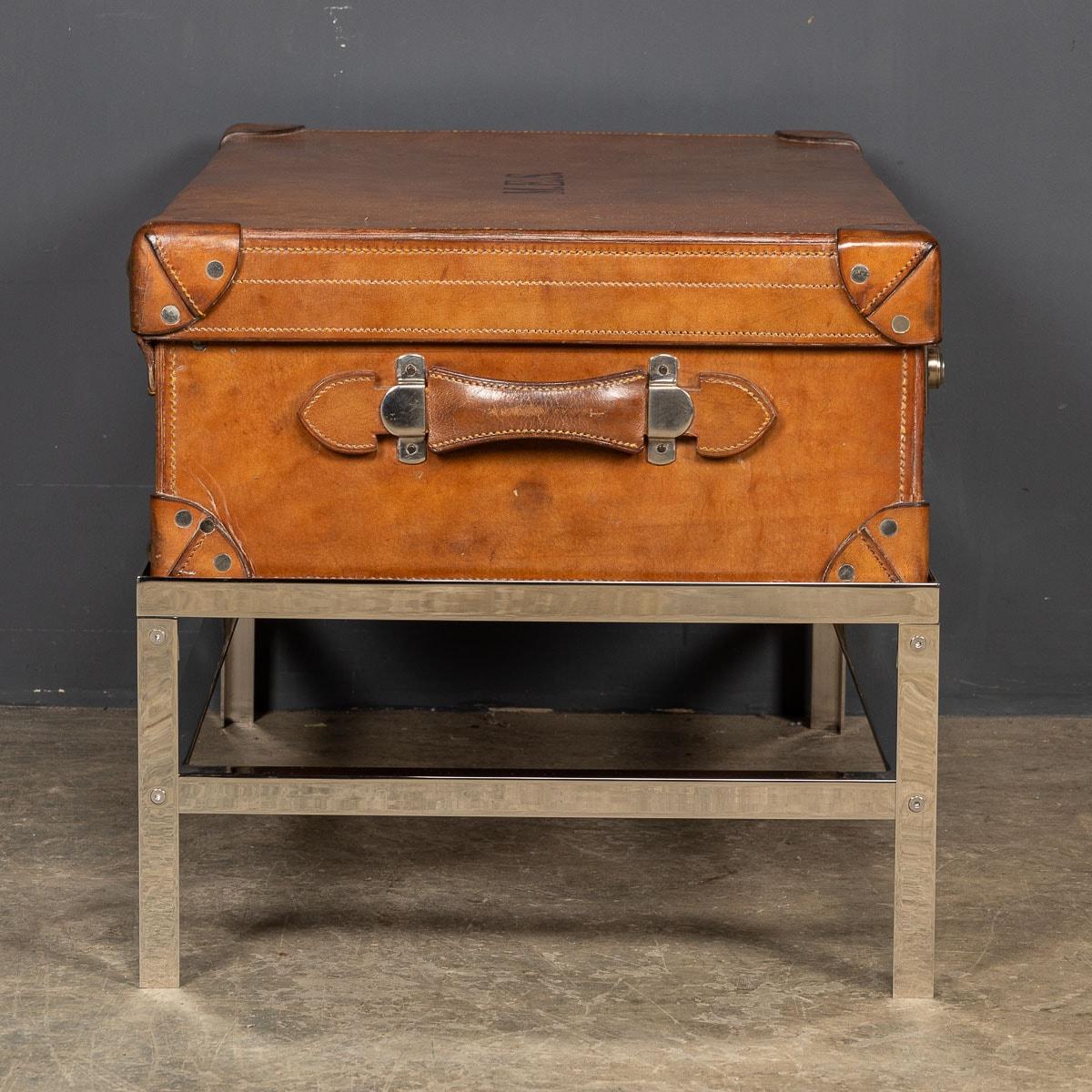 20th Century English Leather Trunk On Metal Stand, c1910 For Sale 1