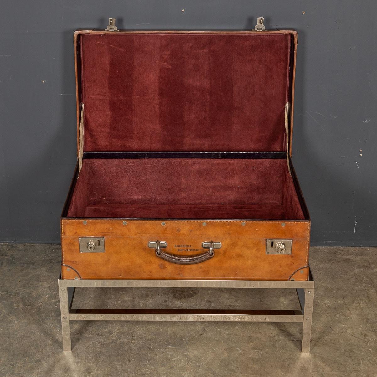 20th Century English Leather Trunk On Metal Stand, c1910 For Sale 2