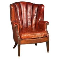 20th Century English Leather Wing Back Armchair, c.1900