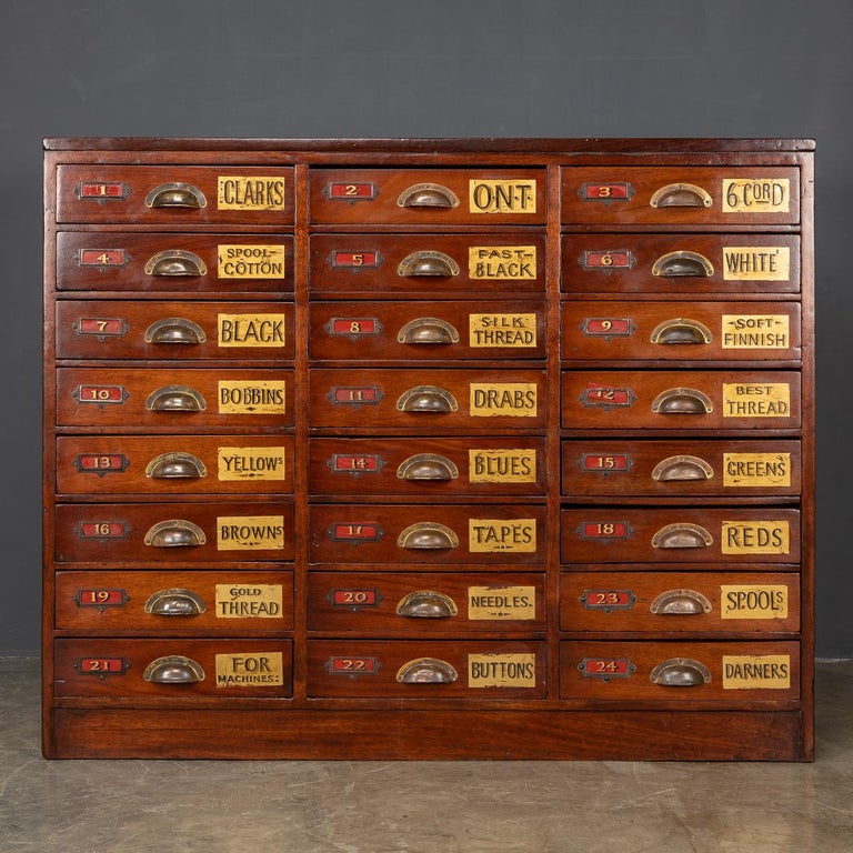 20th century English hand crafted mahogany haberdashery, this unit would have been undoubtedly used in a prestigious gentleman's clothing store in the fashionable 1900's.

Condition:
In great condition - wear as expected.

Size:
width: 120