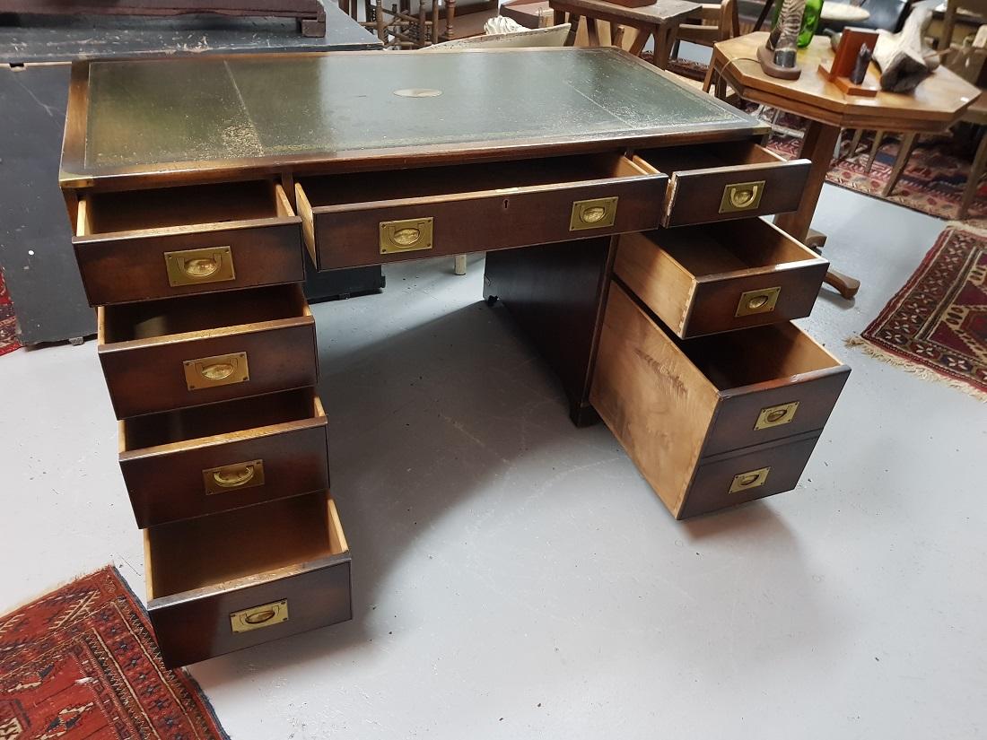 British 20th Century English Mahogany Colored Military or Campaign Desk, by Reprodux For Sale