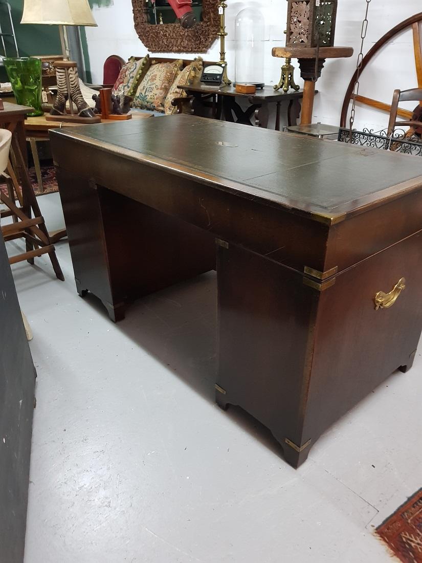 20th Century English Mahogany Colored Military or Campaign Desk, by Reprodux For Sale 2
