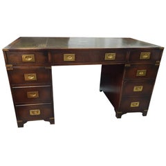 20th Century English Mahogany Colored Military or Campaign Desk, by Reprodux