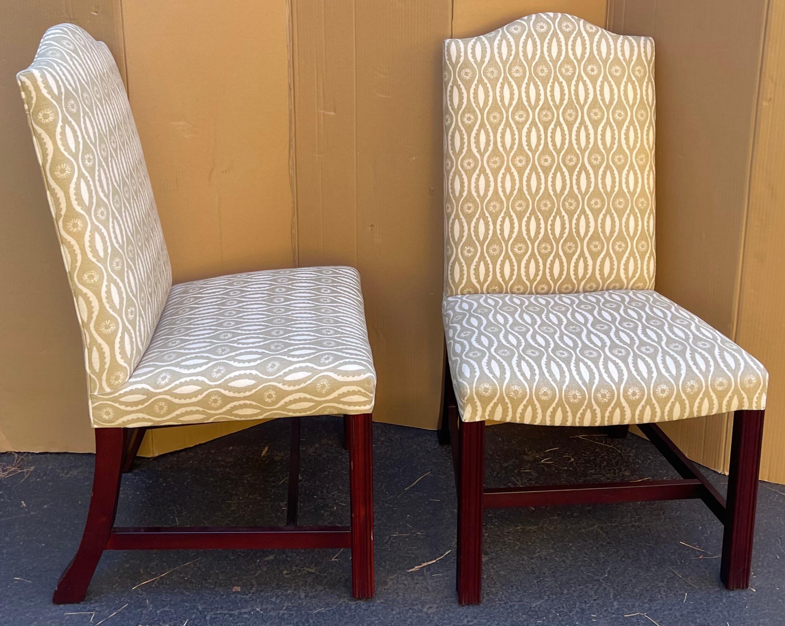 20th Century English Mahogany George Smith Side Chairs in Linen, Pair 1