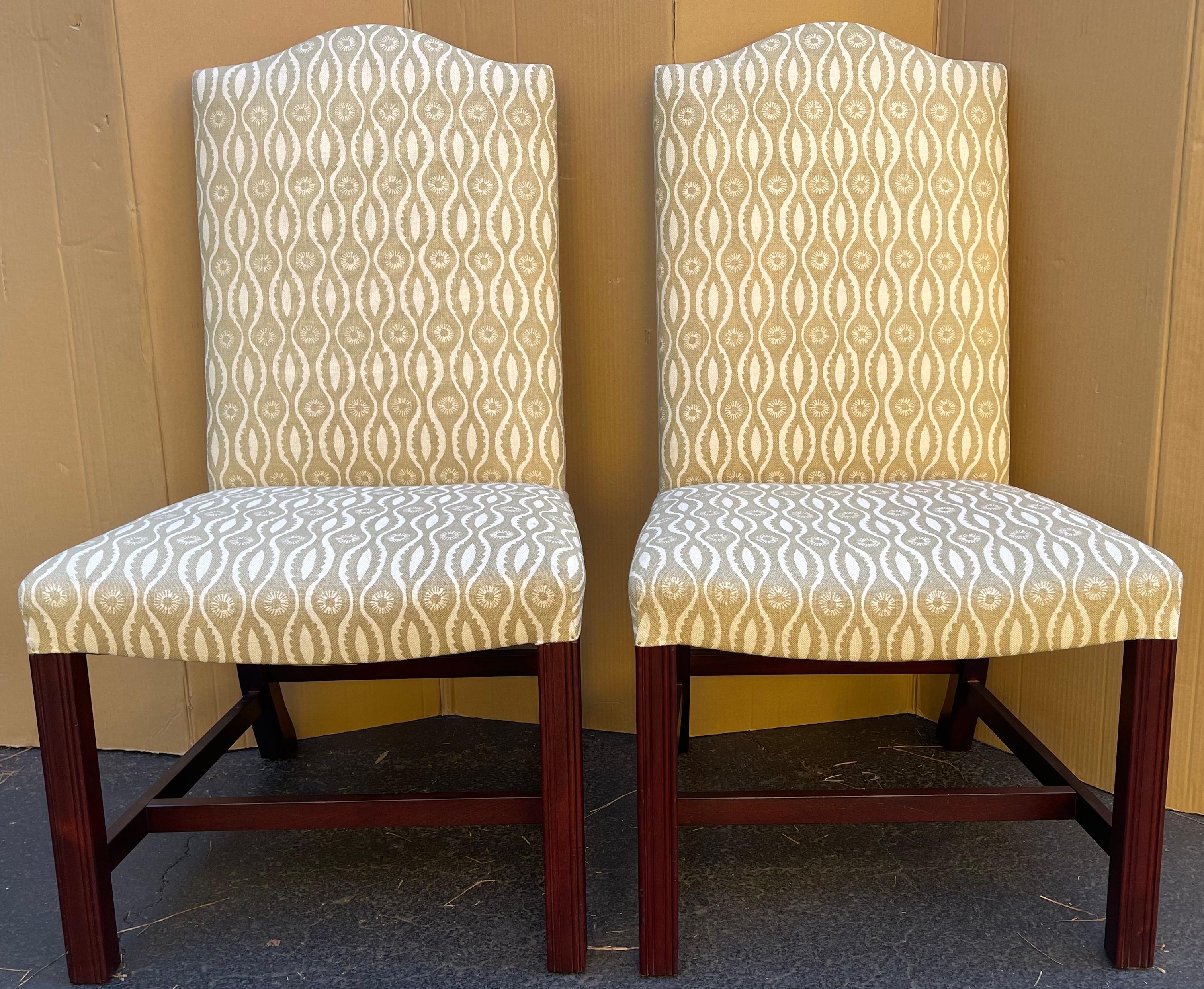 20th Century English Mahogany George Smith Side Chairs in Linen, Pair 4