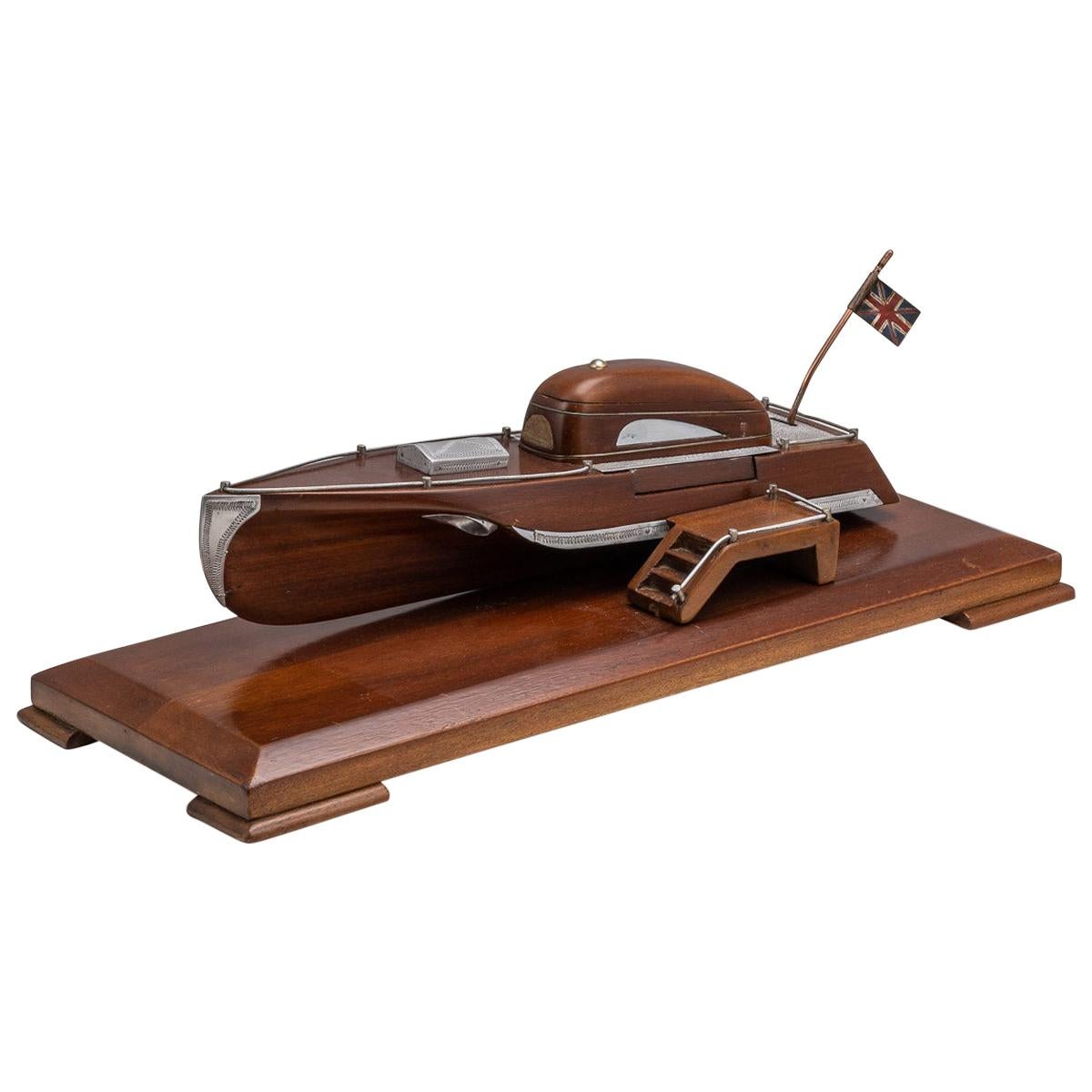 20th Century English Mahogany Speed Boat Shaped Cigarette Dispenser, circa 1920