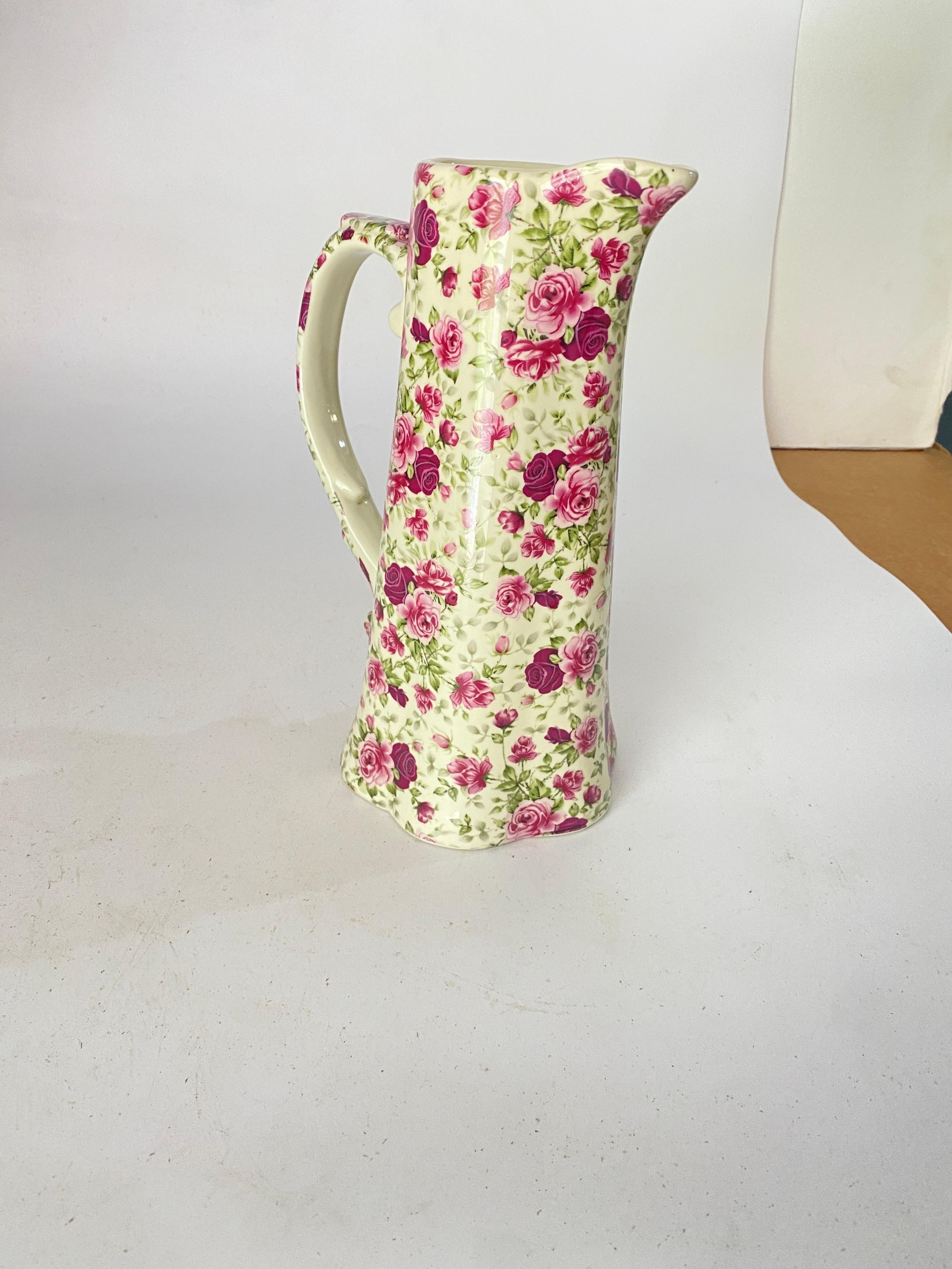 20th Century English Majolica Pink colorJug Signed Staffordshire For Sale 1