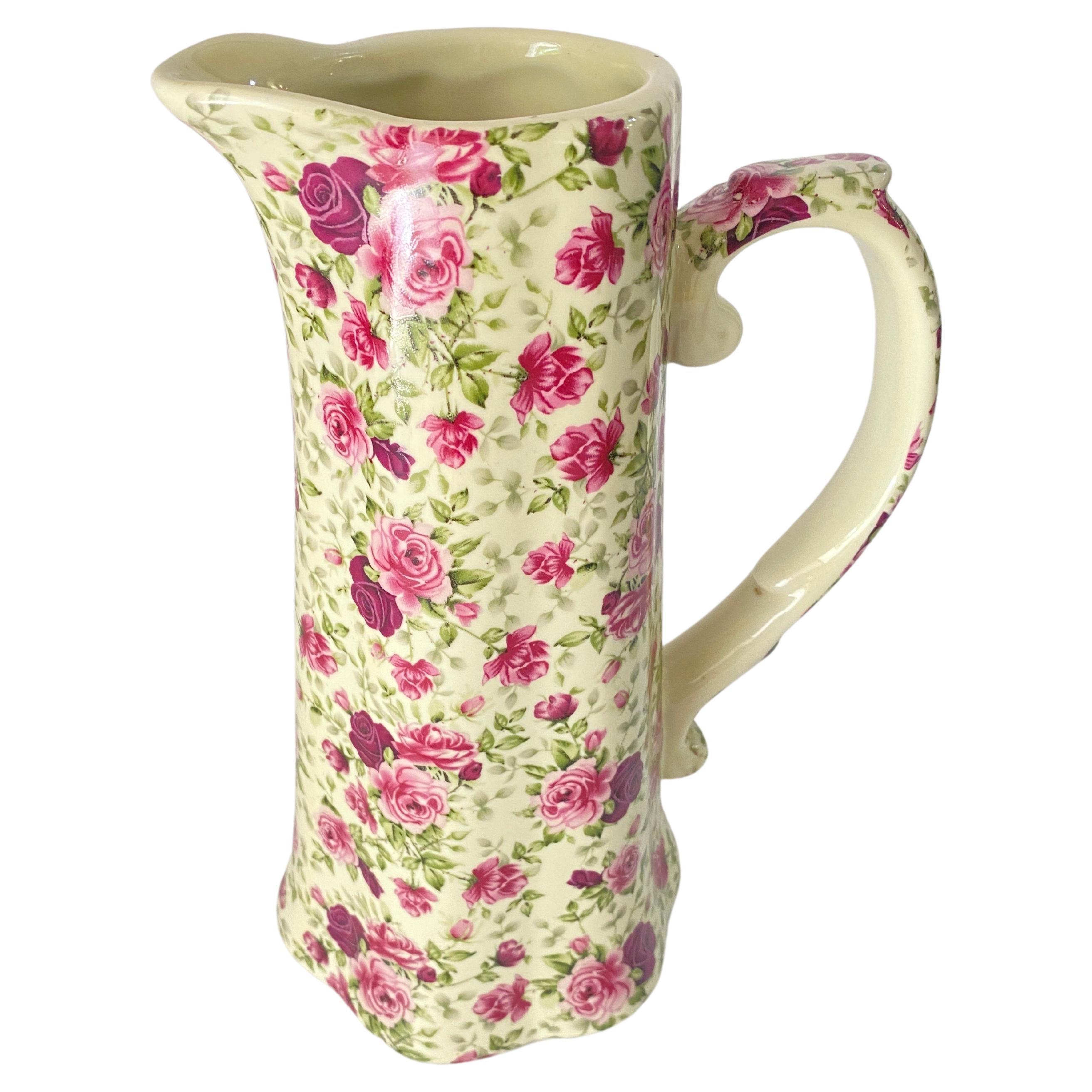 20th Century English Majolica Pink colorJug Signed Staffordshire For Sale