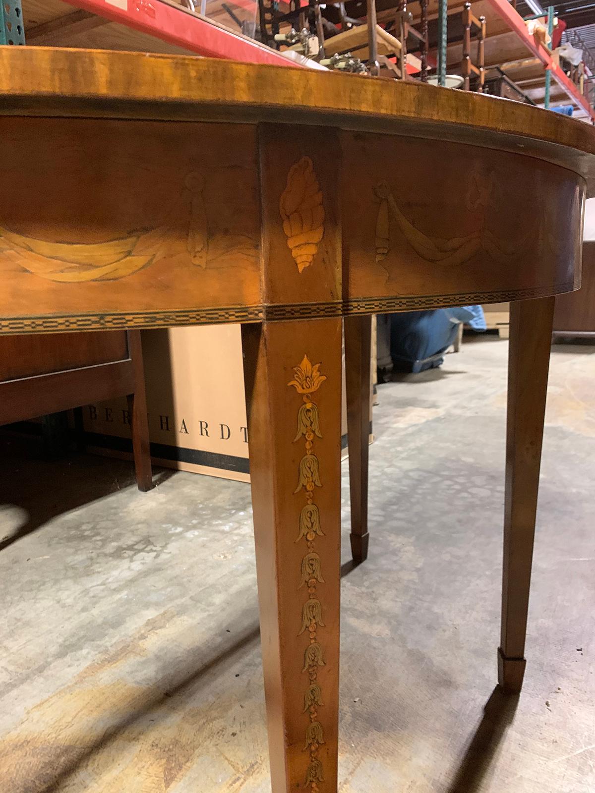 20th Century English Marquetry Demilune Console Table 6