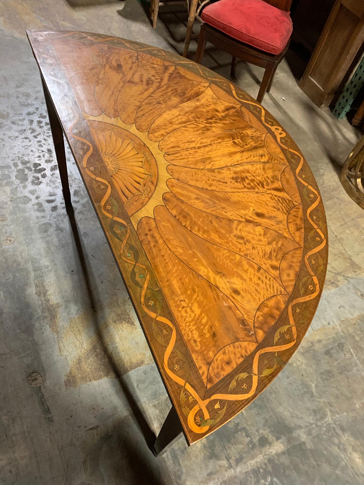 20th Century English Marquetry Demilune Console Table 8