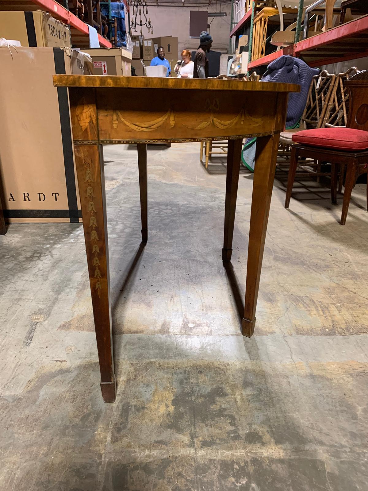 20th Century English Marquetry Demilune Console Table 1