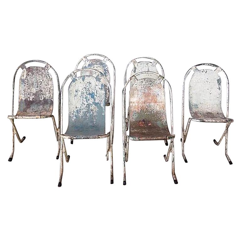20th Century English, Metal, Stak a Bye Chairs in Their Original Patina, 1920 For Sale