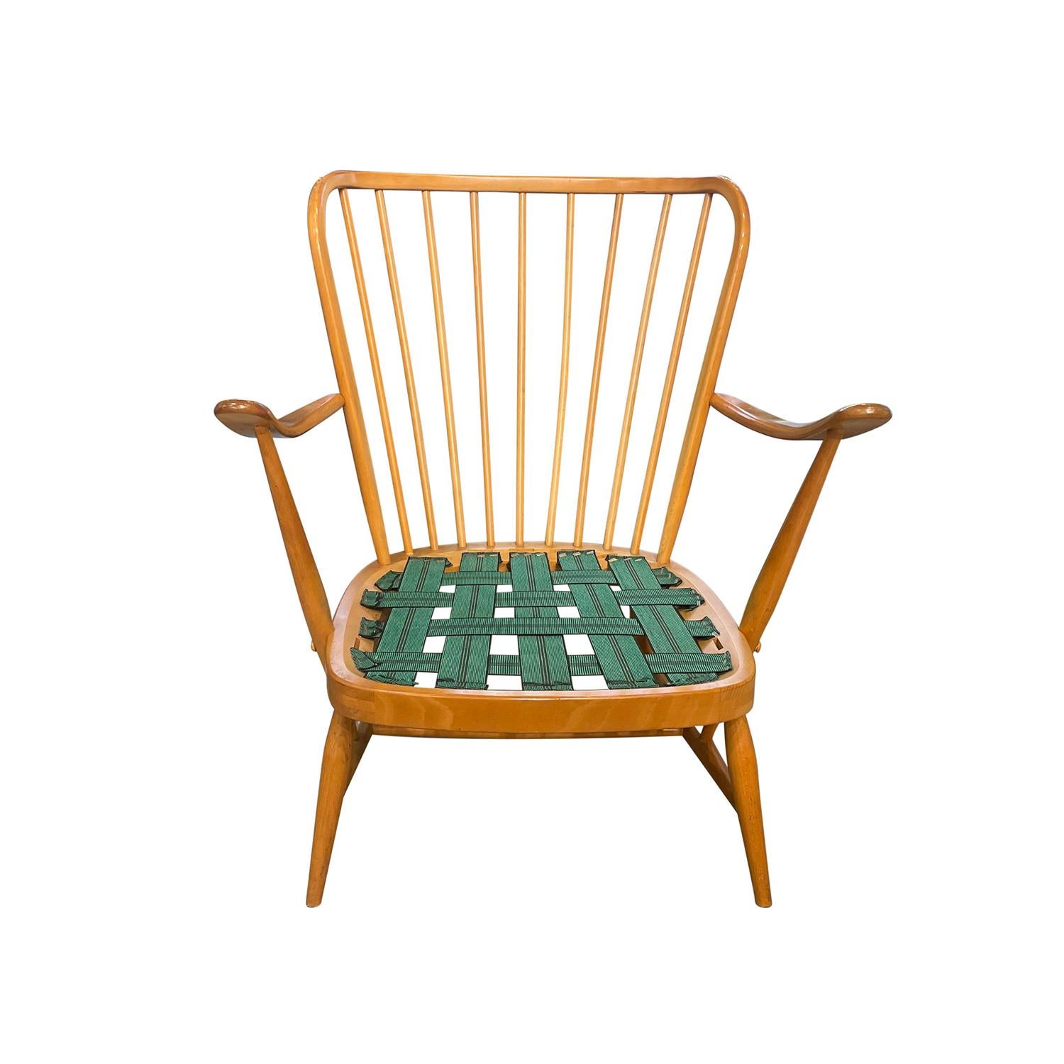 20th Century English Modern Beechwood Armchair - Single Vintage Side Chair For Sale 5