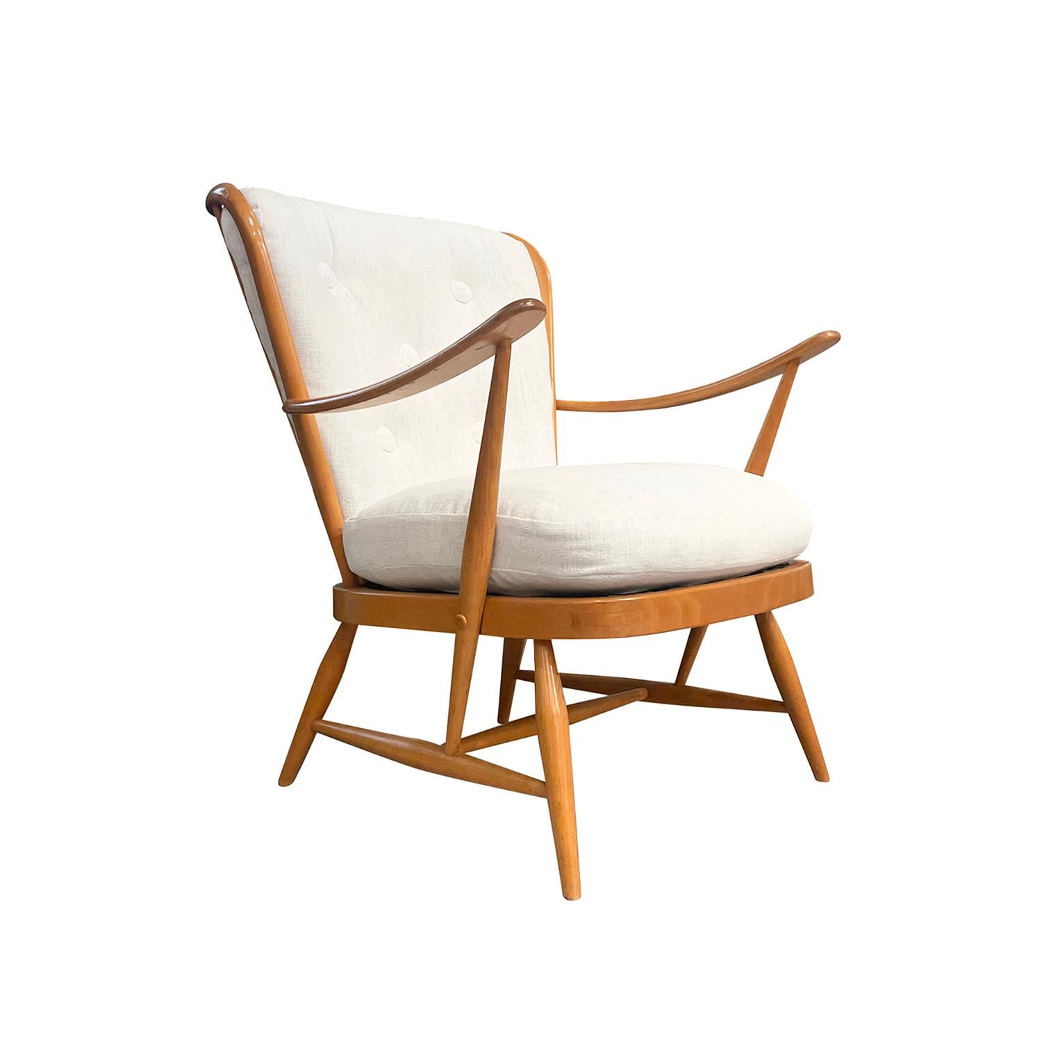 Mid-Century Modern 20th Century English Modern Beechwood Armchair - Single Vintage Side Chair For Sale