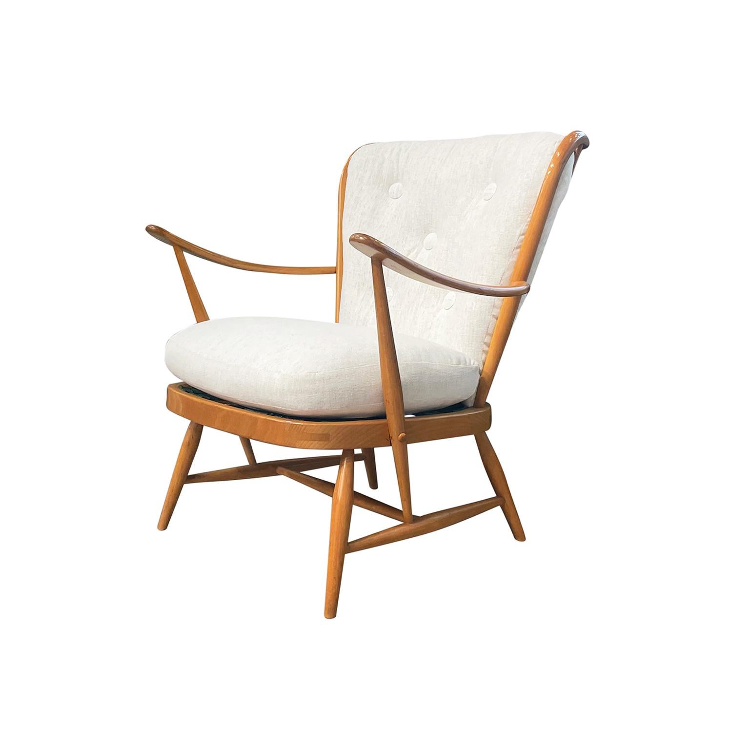 20th Century English Modern Beech Armchair - Single Vintage Side Chair by Ercol In Good Condition For Sale In West Palm Beach, FL