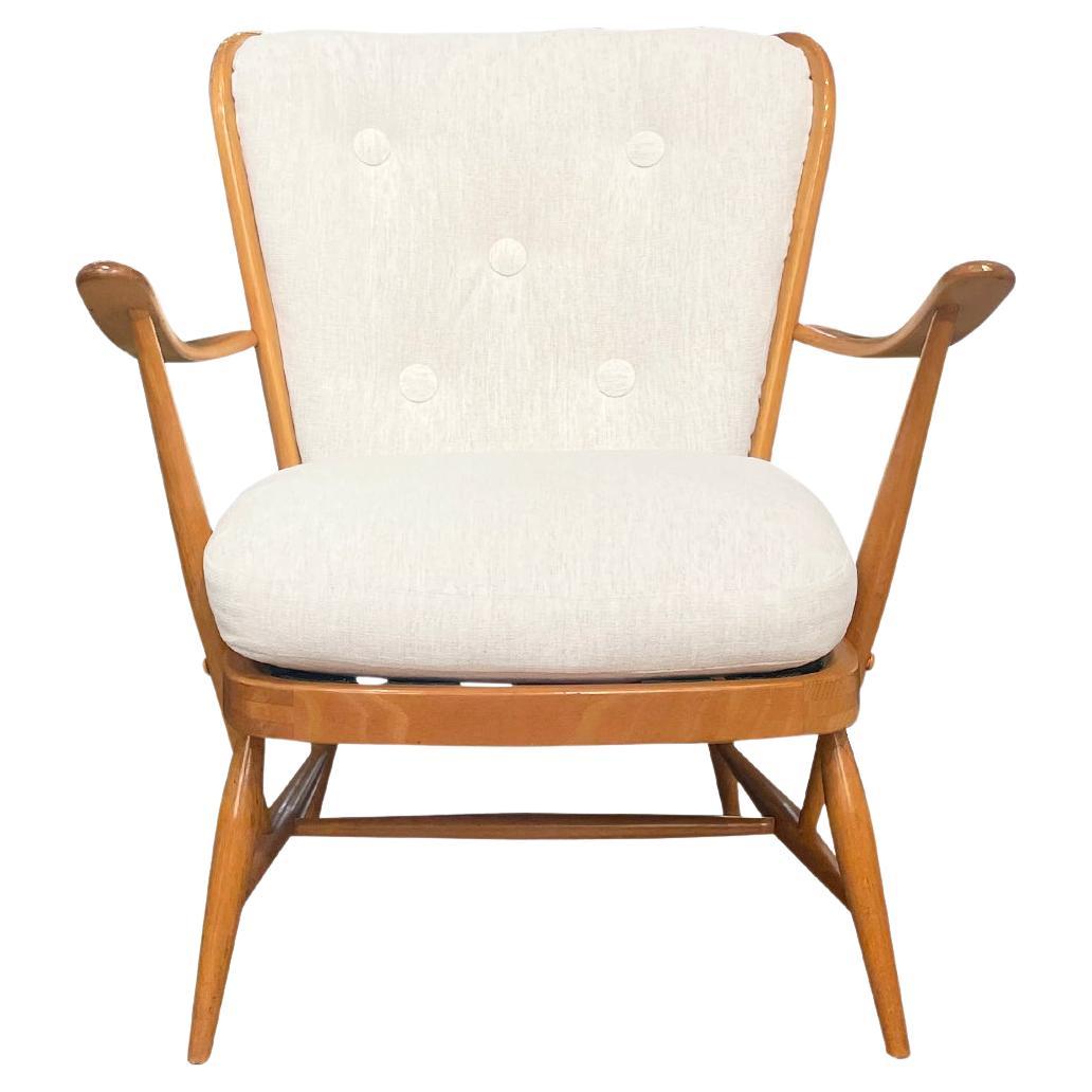 20th Century English Modern Beechwood Armchair - Single Vintage Side Chair For Sale