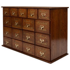 Vintage 20th Century English Oak & Brass Fitted Cabinet Drawers, circa 1930