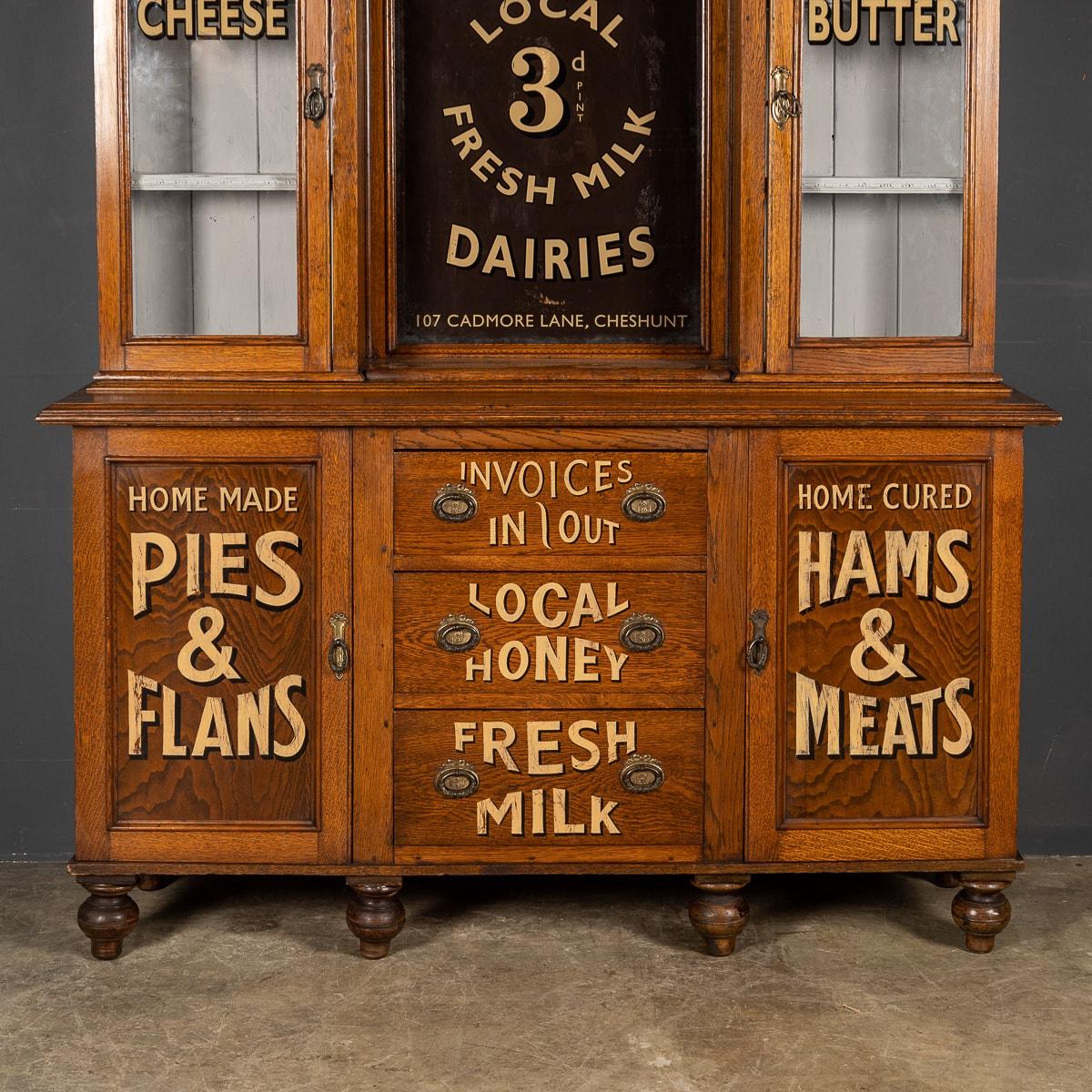 Glass 20th Century English Oak Dairy / Grocery Shop Dresser, circa 1920 For Sale