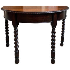 20th Century English Oak Demilune Foyer Sofa Table Barley Twist Jacobean Style