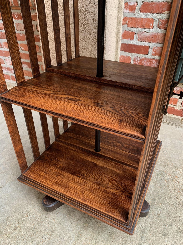 20th Century English Oak Revolving Rolling Bookcase Bookshelf Arts and