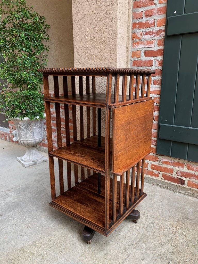 20th Century English Oak Revolving Rolling Bookcase Bookshelf Arts and