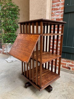 20th Century English Oak Revolving Rolling Bookcase Bookshelf Arts & Crafts
