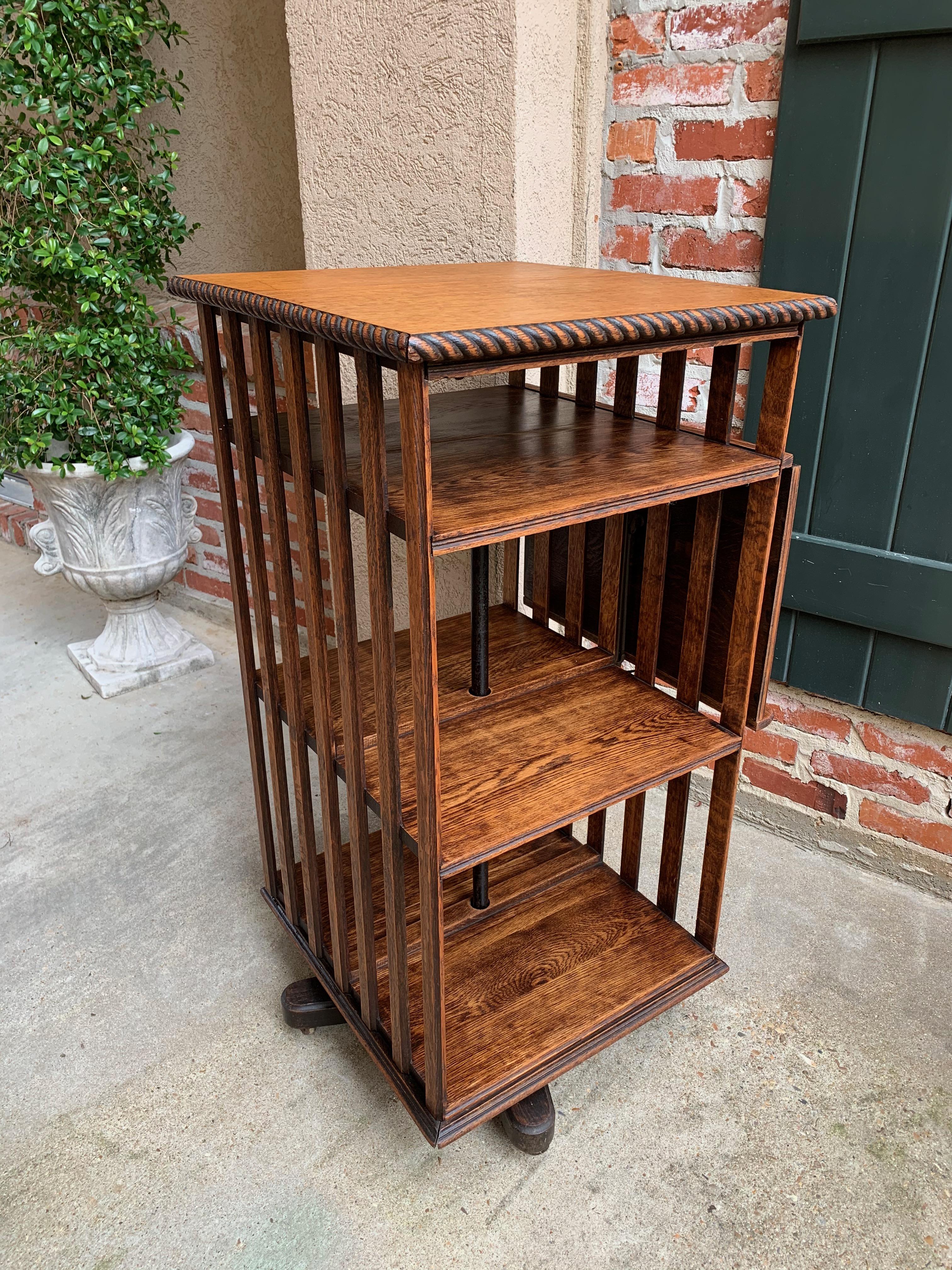 20th Century English Oak Revolving Rolling Bookcase Bookshelf Arts & Crafts 2