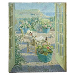 20th Century English Oil on Canvas Relaxing on the Veranda