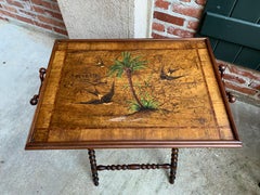 20th Century English Olive Wood Painted Serving Tray Tea Cocktail Table