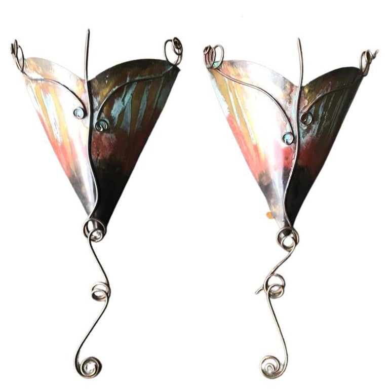 20th Century English Pair of Copper Hammered Wall Lights