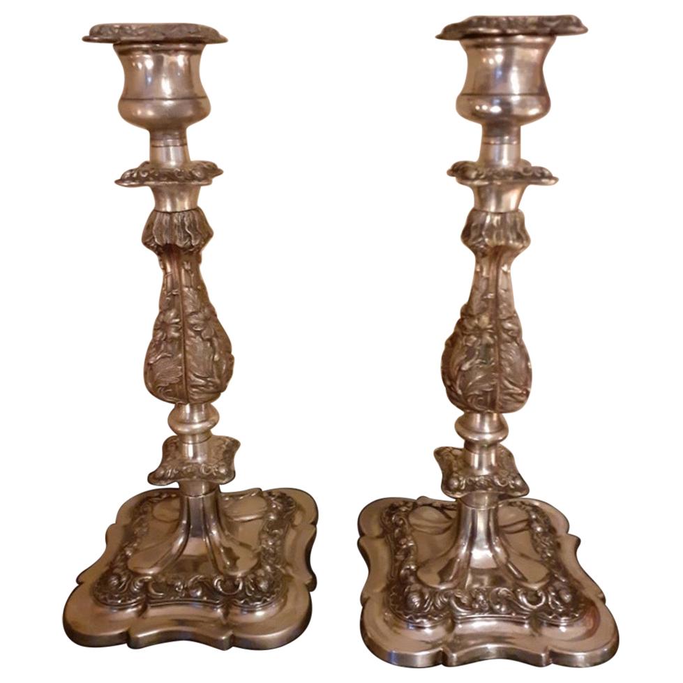 20th Century English Pair of Silver Plate Candleholder, 1930s For Sale