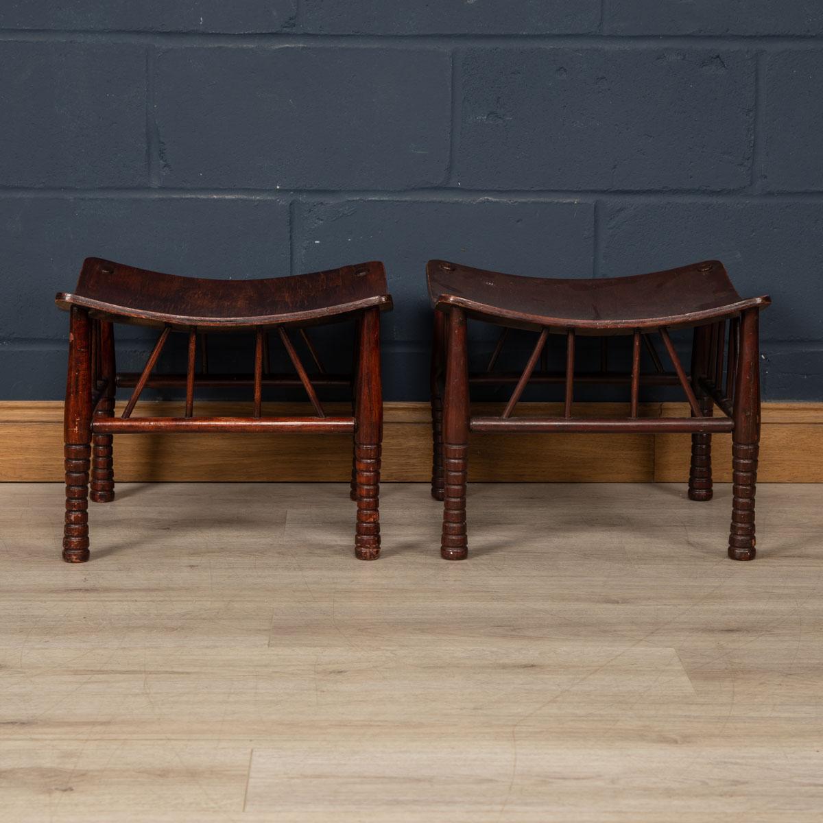 Egyptian 20th Century English Pair of Thebes Stools by Liberty & Co.