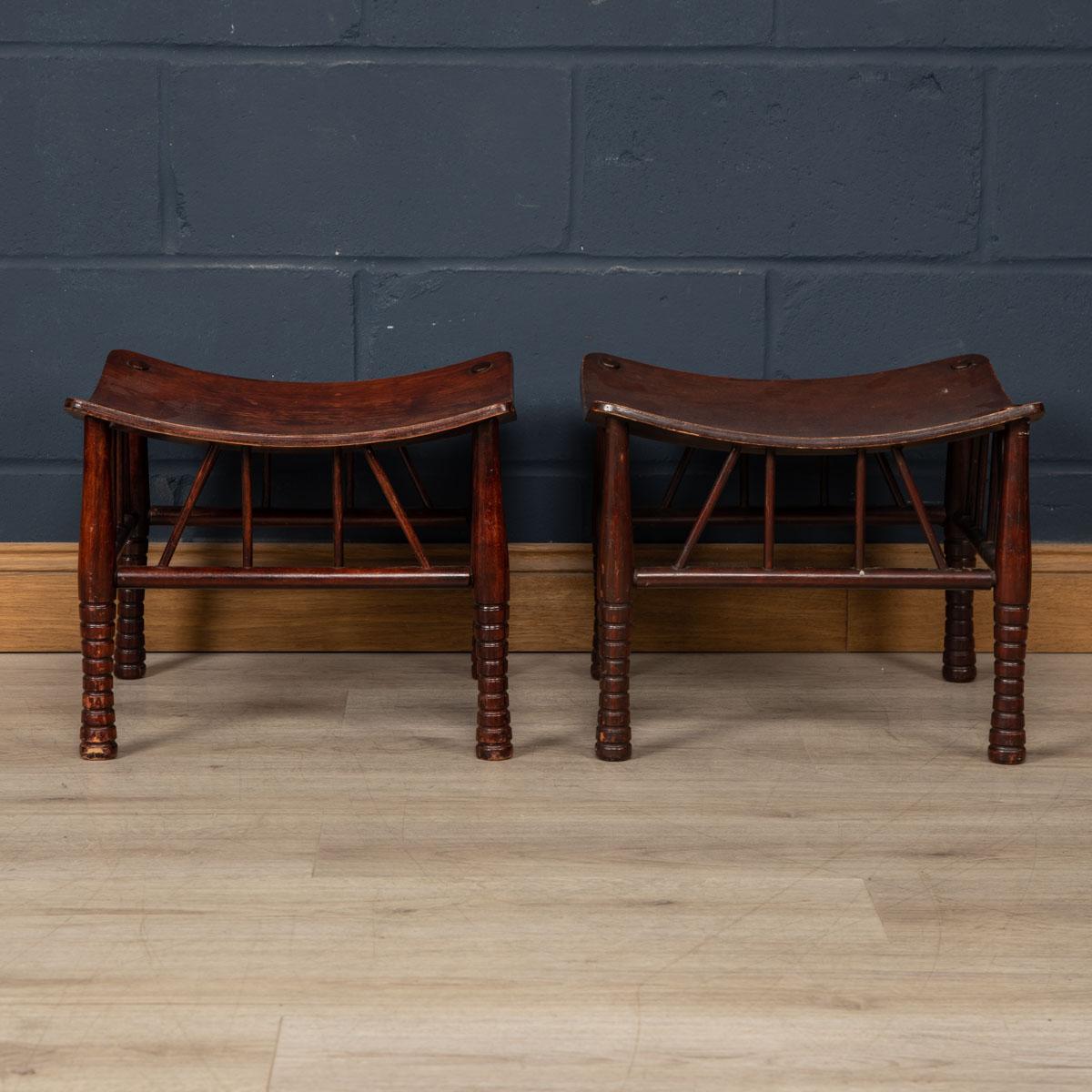 British 20th Century English Pair of Thebes Stools by Liberty & Co.