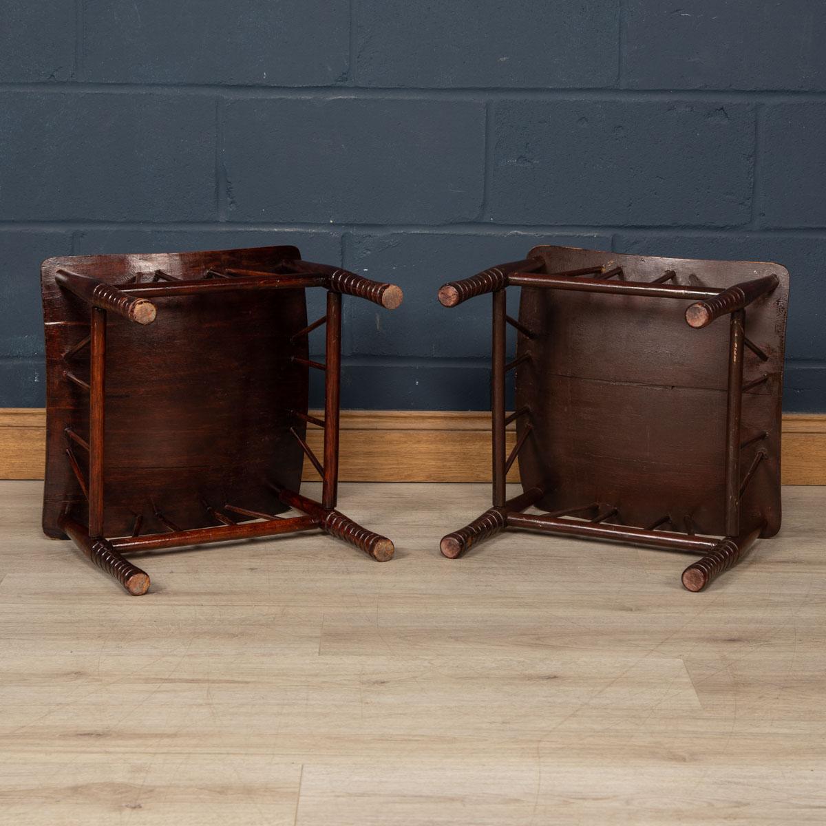 20th Century English Pair of Thebes Stools by Liberty & Co. In Good Condition In Royal Tunbridge Wells, Kent