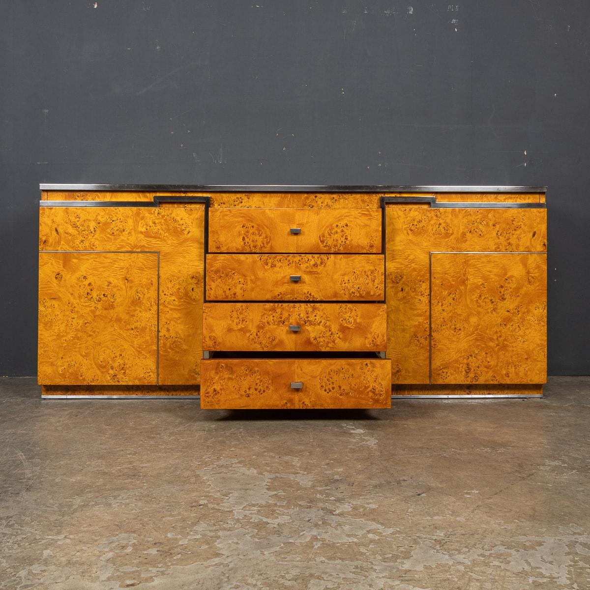 20th Century English Pollard Oak & Nickel Detailed Credenza c.1970 1