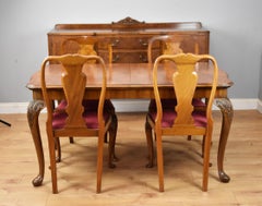 20th Century English Queen Anne Style Burr Walnut Dining Suite