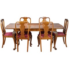 20th Century English Queen Anne Style Burr Walnut Dining Suite