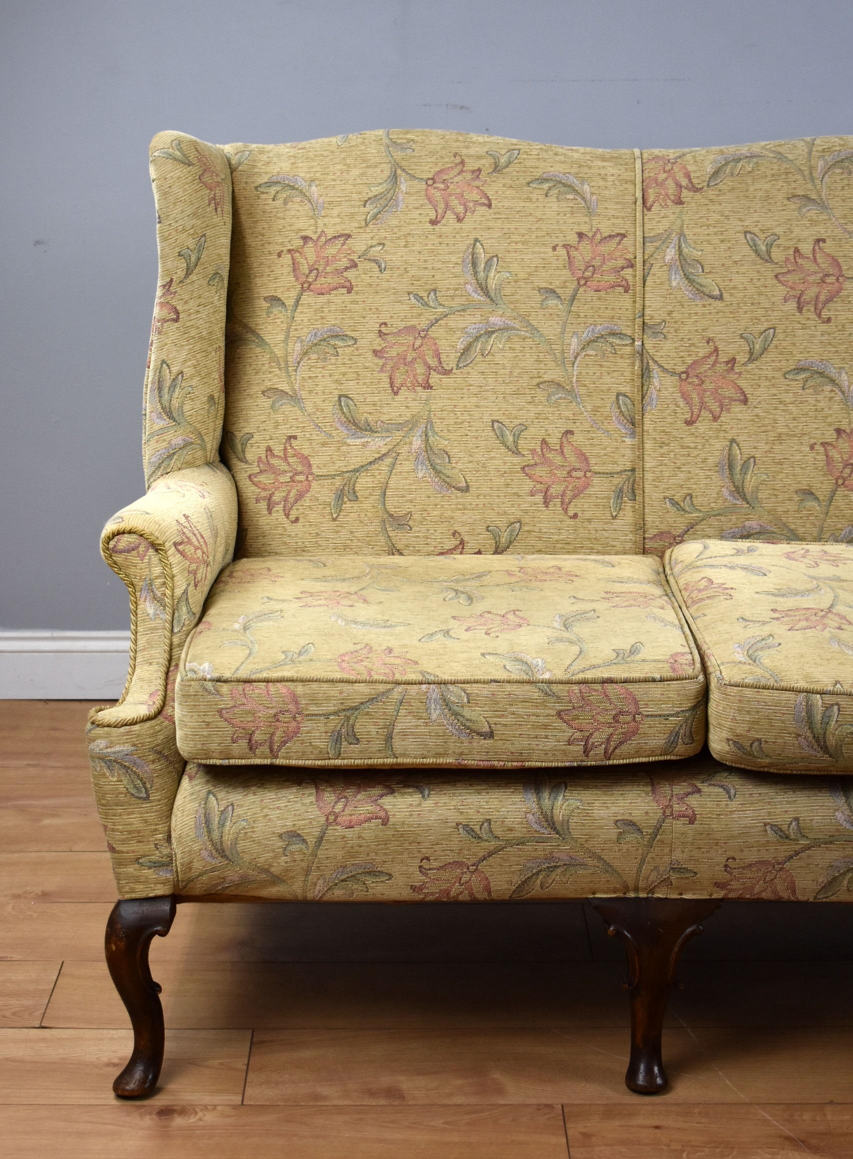 Other 20th Century English Queen Anne Style Wing Back Sofa