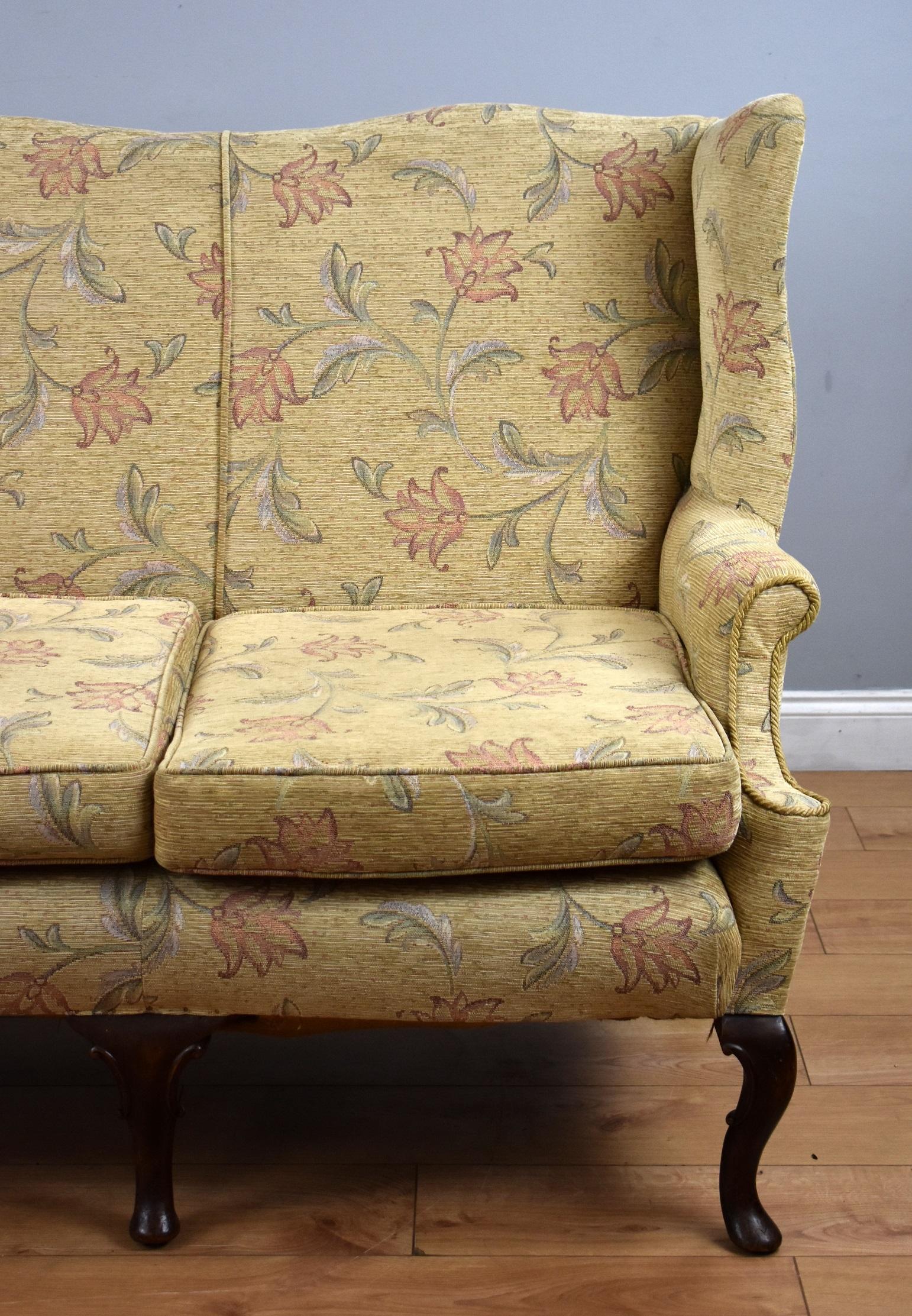 20th Century English Queen Anne Style Wing Back Sofa 2