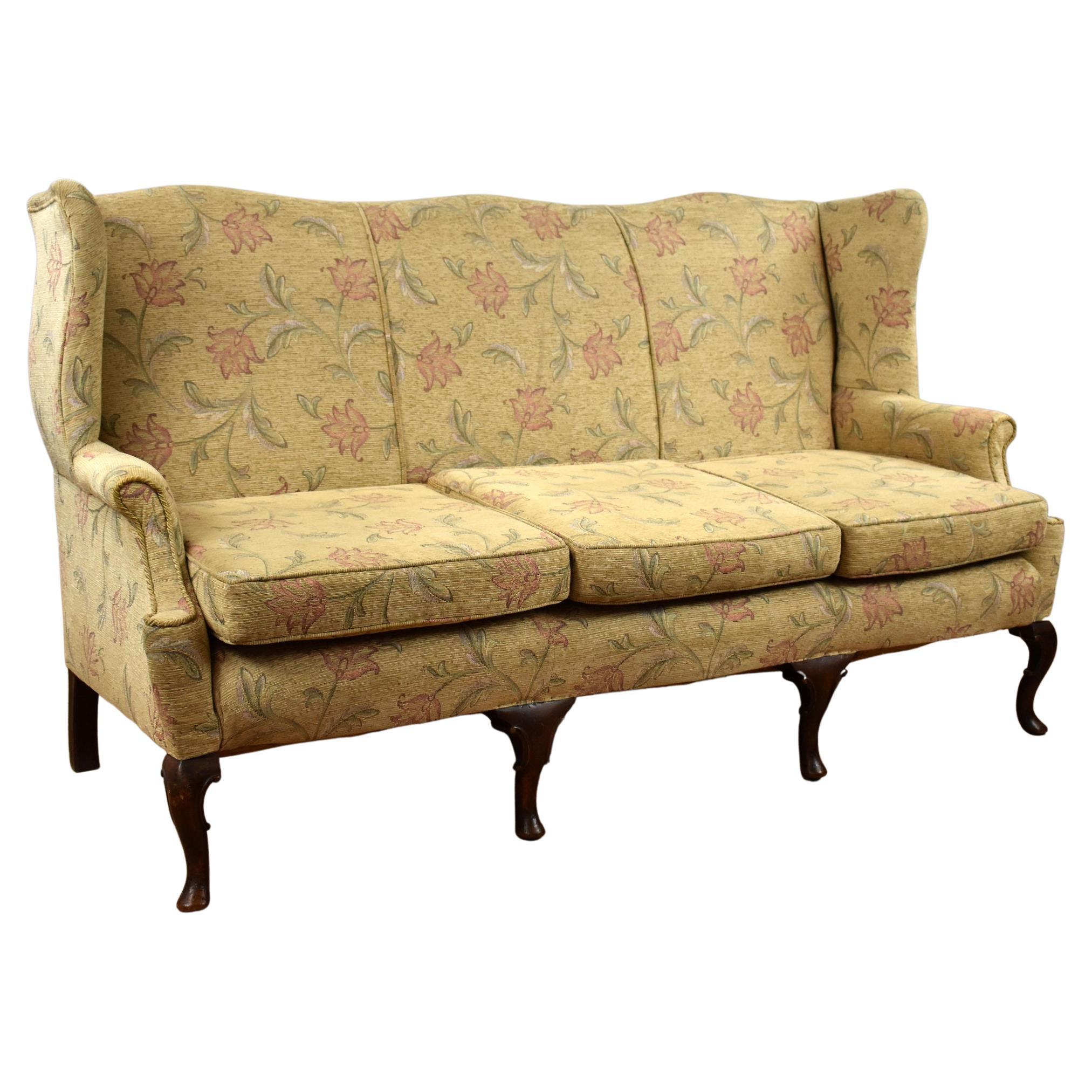 20th Century English Queen Anne Style Wing Back Sofa