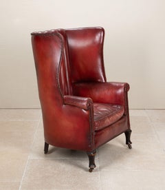 20th Century English Red Leather Wing Chair