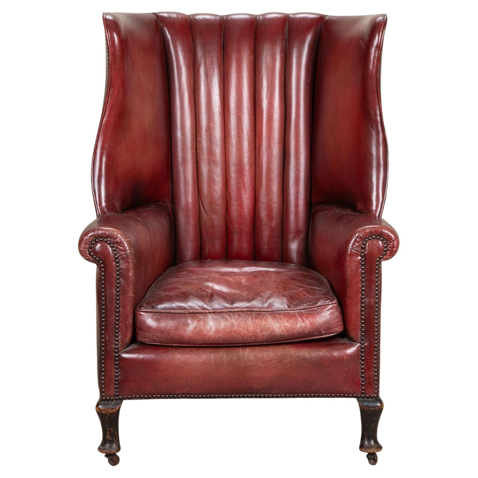 20th Century English Red Leather Wing Chair