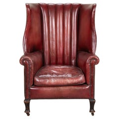 20th Century English Red Leather Wing Chair